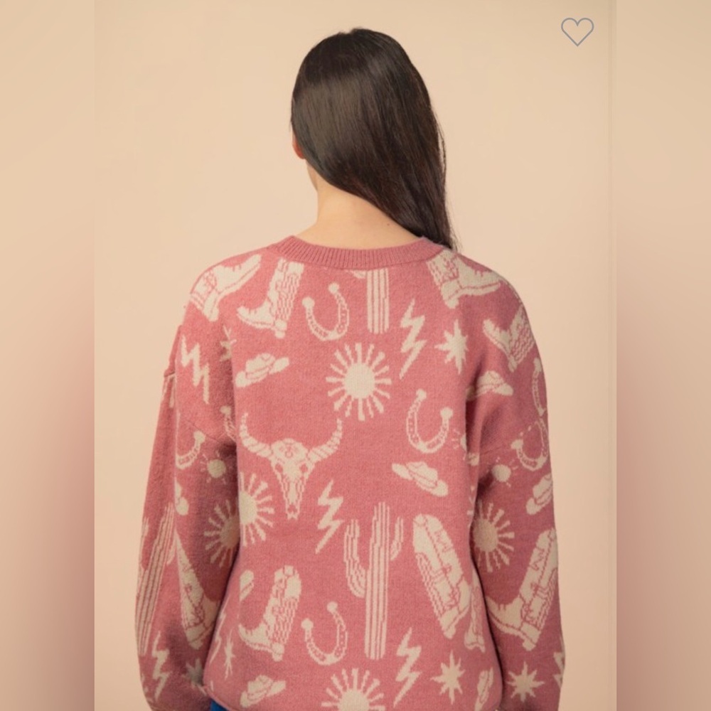 Nwt Western Graphic Oversized Knit Sweater Top - Picture 4 of 4